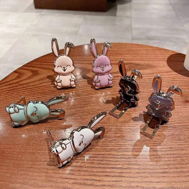 Universal Finger Ring Phone Holder Desktop Convenient Cartoon Rabbit Phone Stand Foldable Buckle Adhesive Pull Rod Support Frame