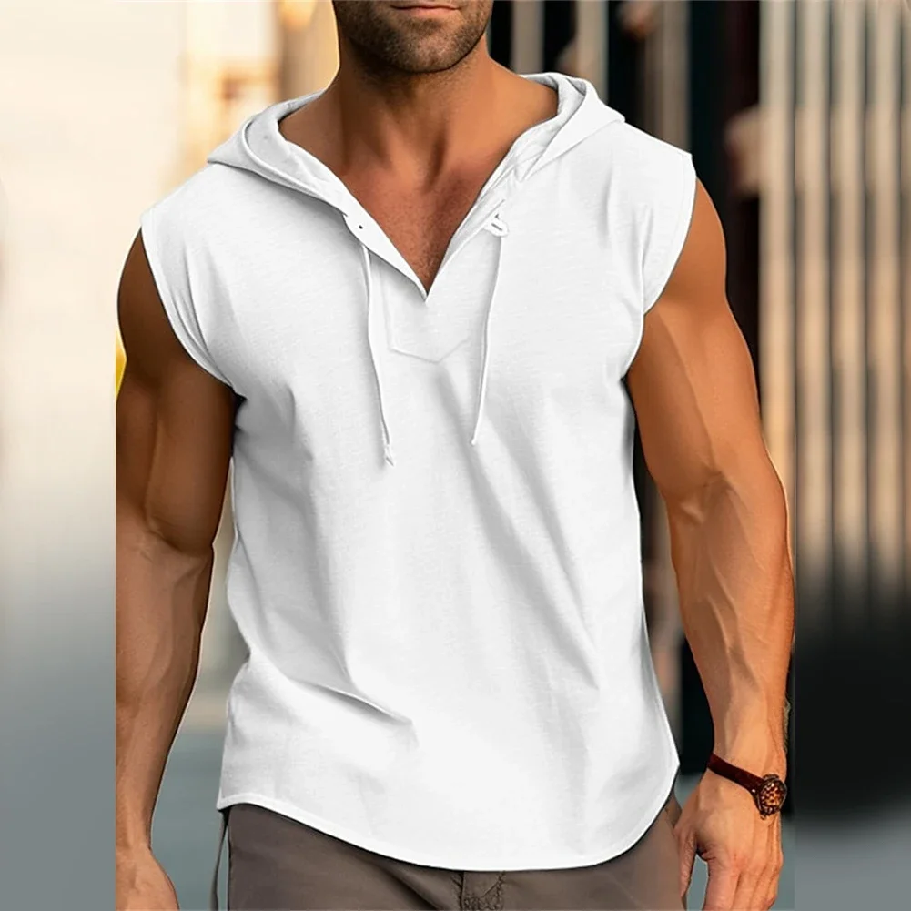 Men\'s Vest Summer Sleeveless T-shirt Solid Color Loose Shirt Casual Top