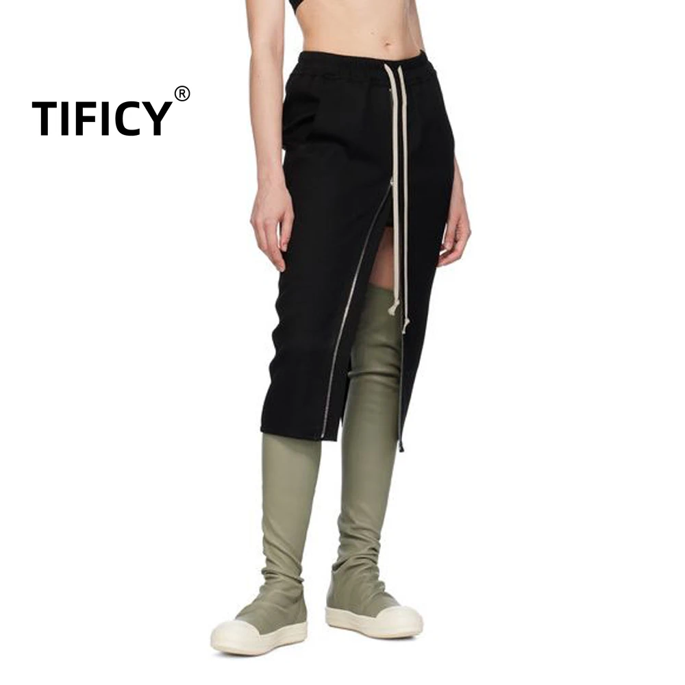 

High Street RO Skirt Women's Zipper Double Opening High Waist Drawstring High Elasticity Slimming Effect Fashionable Slim Skirts