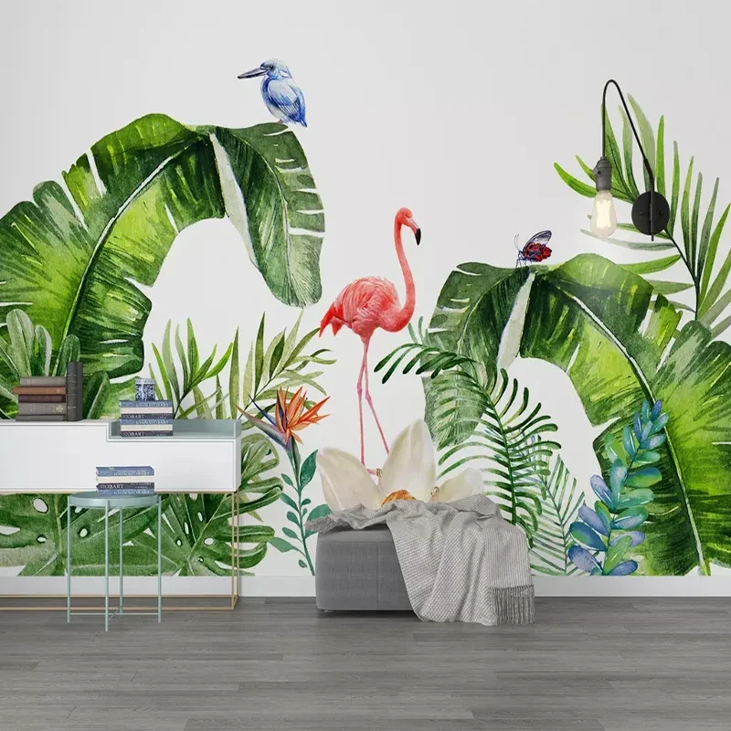 Custom Any Size Wall Cloth Nordic Tropical Plants Flamingo Mural Living Room TV Bedroom WallPapers Home Decor Papel De Parede 3D