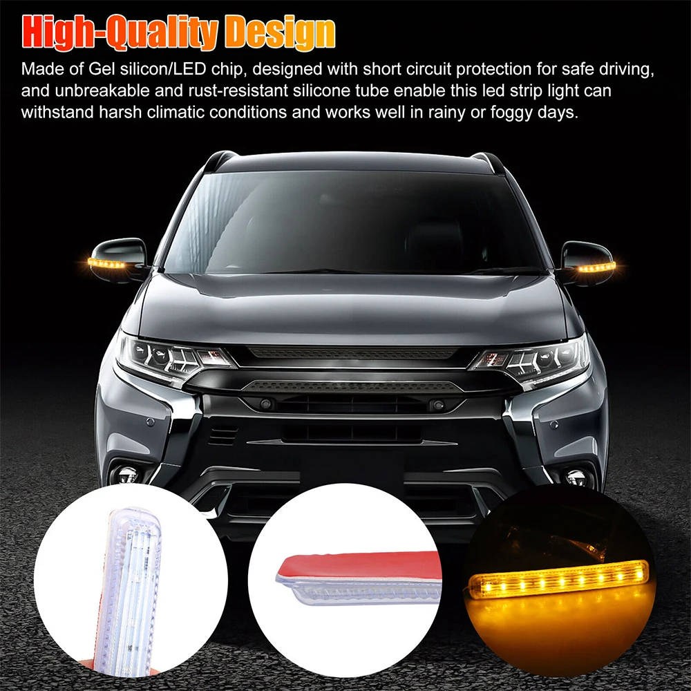 2PCS Universal 9 LED Car Side Mirror Turn Signal Light Strip Soft Flashing Amber DRL Indicator Lamp for Car SUV Truck Trailer