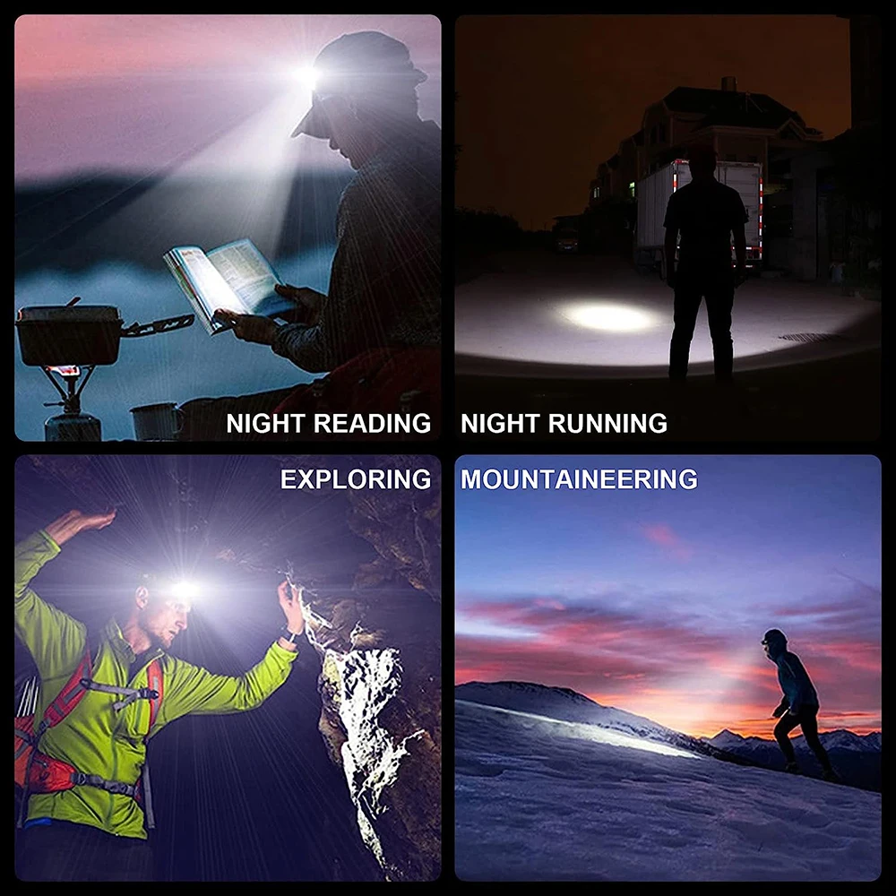 Rechargeable LED Headlamp,Upgrade 230°Wide Beam Head Lamp with Motion Sensor 3 Colors Light Strips Head Flashlight For Hiking