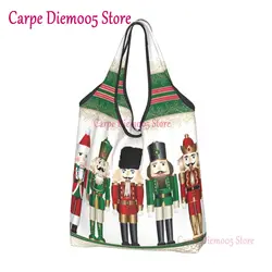 Merry Christmas Nutcrackers Grocery Shopping Bags Shopper Shoulder Tote Bag Big Portable Nutcracker Soldier Doll Gift Handbag