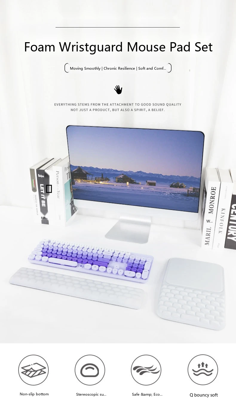 Schaumstoff-Handgelenkauflage Tastatur-Pad-Set 6 Farben Weiche Ergonomische Rutschfeste Schreibtischunterlage Büro Gaming – Detail 1