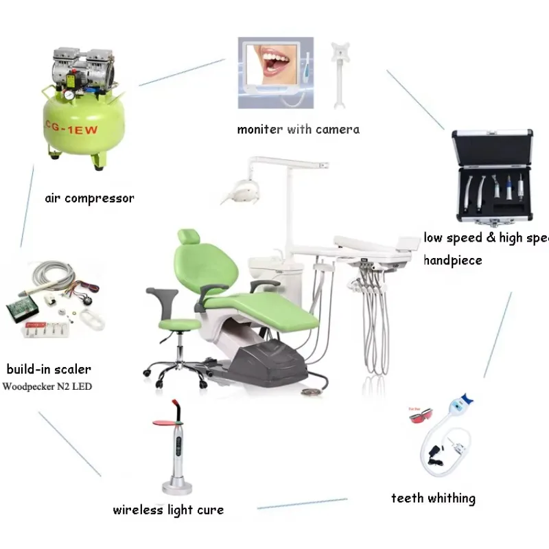 Hot Sale High Quality  Dental Chair Equipment Full Set Inbuilt Compressor Oral Camera Cushion Foot Control Led Lam Pdental Chair