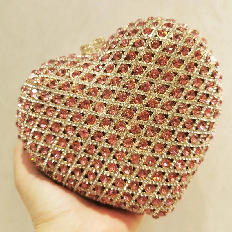 Gold Crystal Evening Bag Rhinestone Heart Diamond Wedding Crystal Luxury DesignerLadies Party Mini Purse Minaudiere Purses