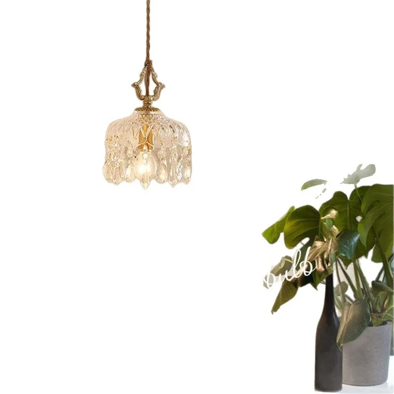 Francuska Retro Szklana Lampa Wisząca LED Luksusowy Artystyczny Żyrandol do Sypialni Baru Restauracji Lampa Sufitowa Nad Stół z Żarówką E14 — 2