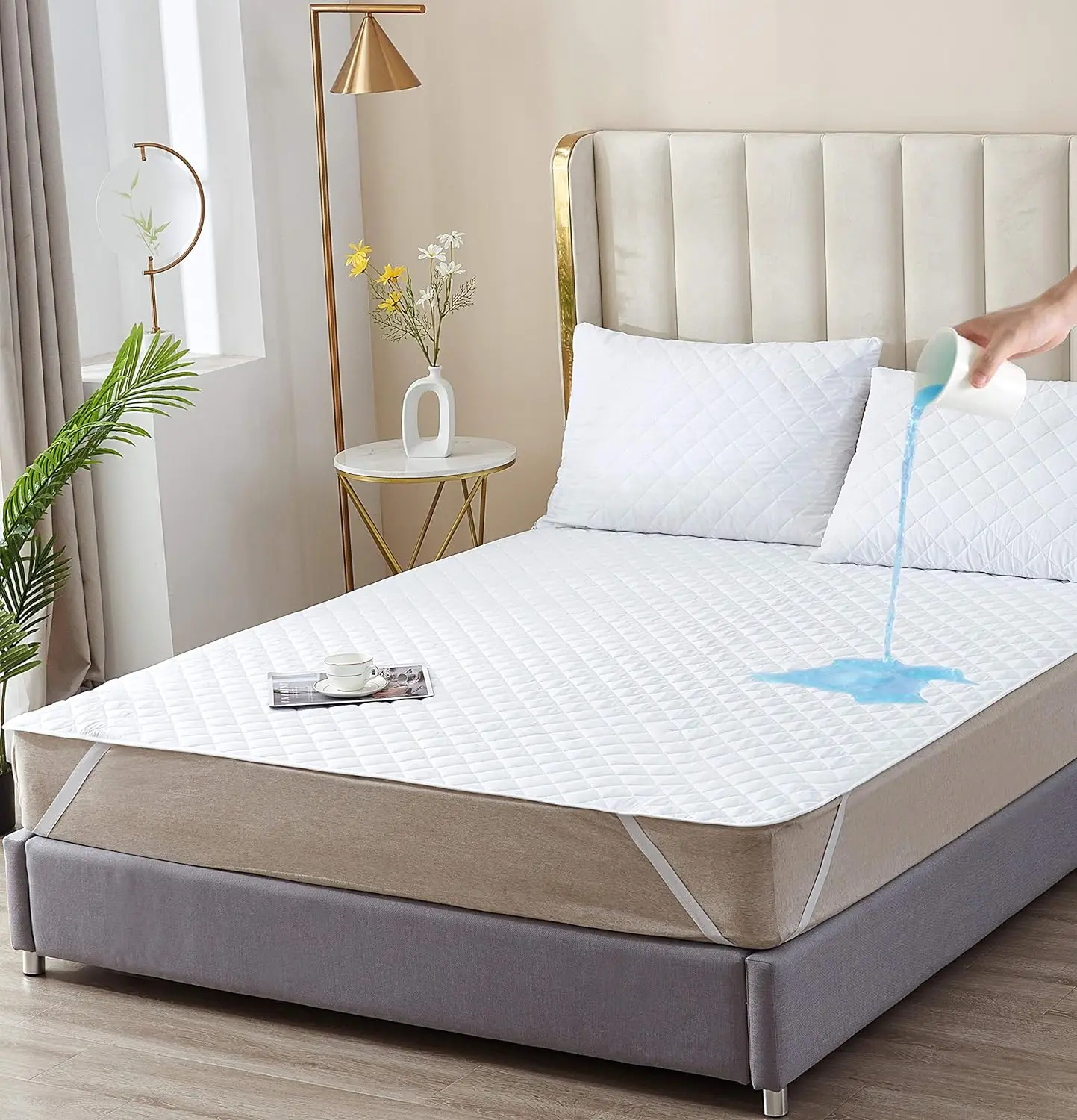 

Elif Queen Size Mattr Protector, Waterproof, Quilted Cover Pad With Elastic Band Straps For Kids, Soft&Comfortable, Breathable,