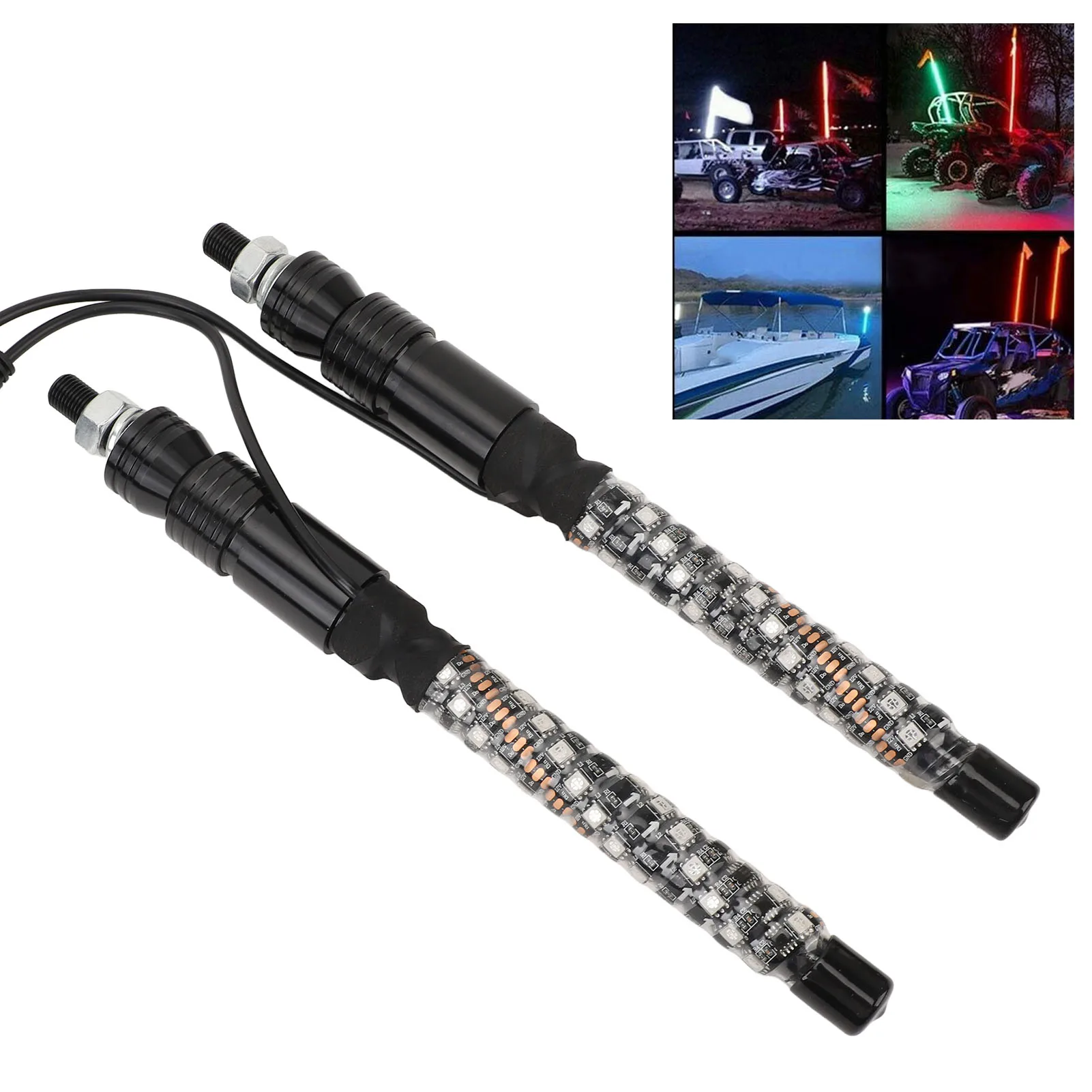 LED Flagpole Lamp Remote Control Plug and Play Waterproof Antenna Whips Light Overload 1ft 12 To 24V for Truck