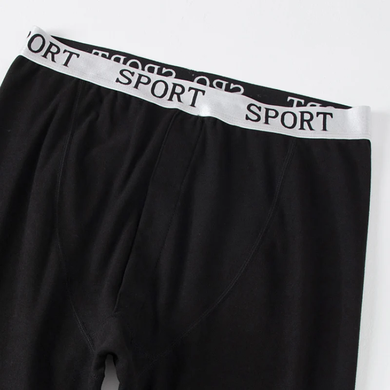 طقم ملابس داخلية دافئة غير رسمية سوداء للرجال مكون من قطعتين للخريف والشتاء، قميص نوم كبير مريح برقبة دائرية وقاعدة للياقة البدنية #4