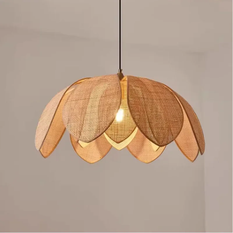 Winfordo Wabi Sabi Pendant Lamp Nordic Ratten Petal Chandelier Hanging Lighting Fixtures Lustre Home Decor for Kitchen Bedroom