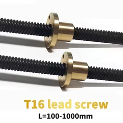 1PC T16 Lead Screw Pitch 4mm Lead 4mm 45# steel 100/200/300/400/500/550/600mm with Brass nut CNC 3D Printer Trapezoidal Rod