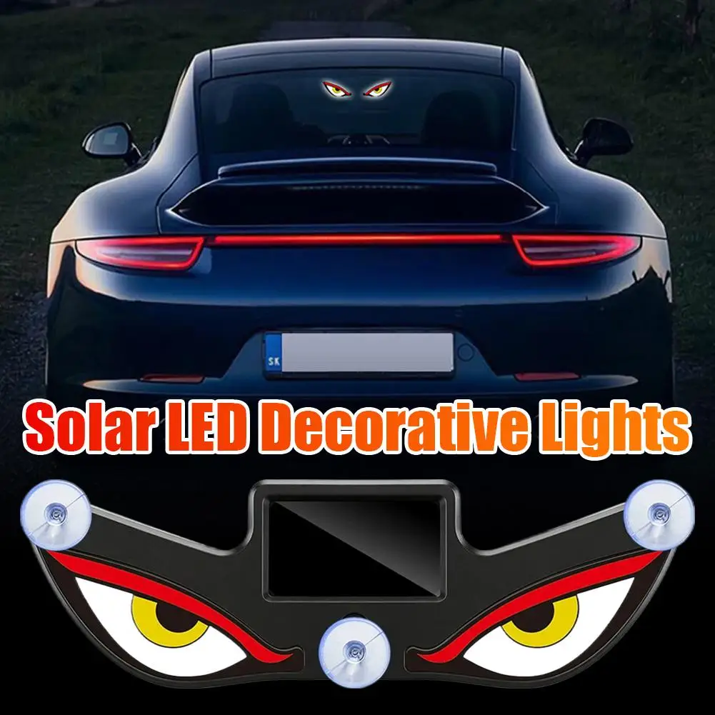 1Pc LED Dynamic Expression Neon Light Cool DEMON EYE Ambient Light Car Solar Devil Eye Light Rear Windshield Atmosphere Lights