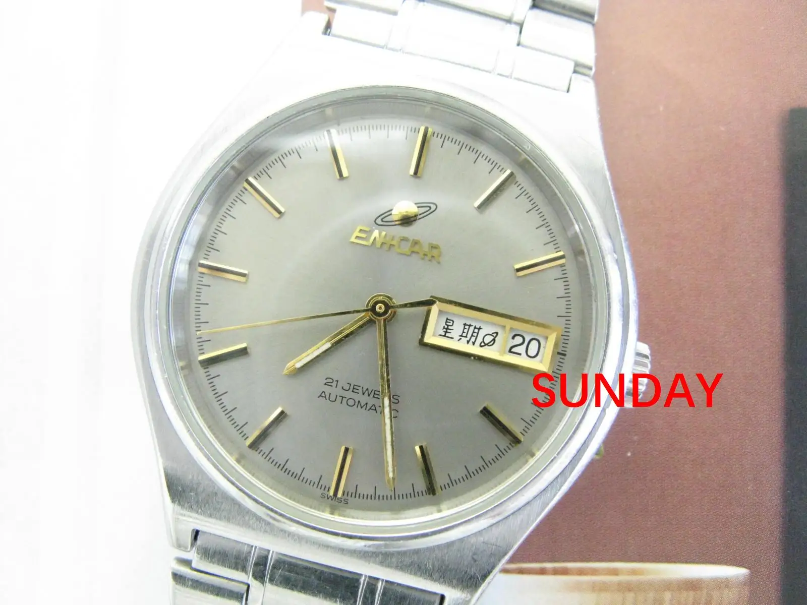 Grey  Dial 1980s（Chinese+English）original automatic mechanical men's watch enicar ETA 2846 movement