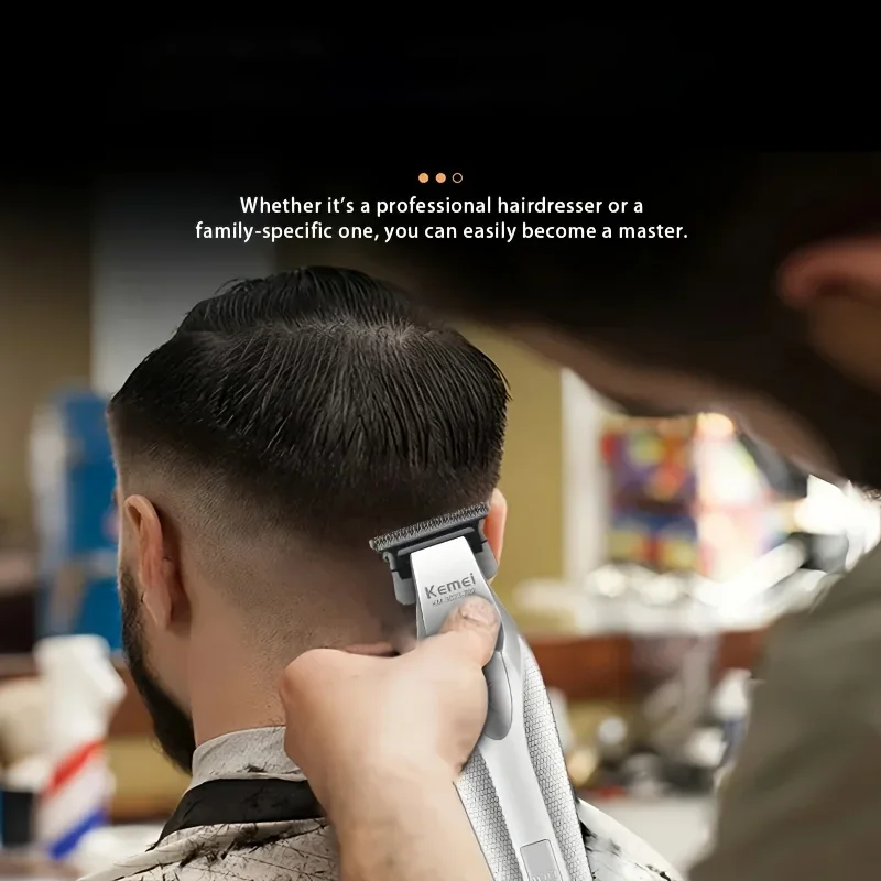 Kemei KM-3023-702 مقص النقش الكهربائي مع قاعدة عالية السرعة وعمر بطارية طويل شاشة ديجيتال ماكينة تشذيب الشعر للرجال