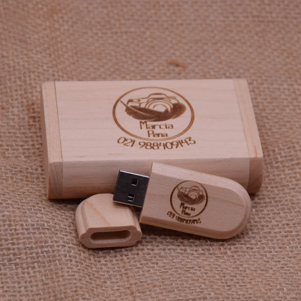 30PCS/LOT USB 2.0 Wooden Flash Drive Pendrive Memory Stick+Gift Box 4GB 8GB 16GB 32GB 64GB U Disk Wedding Gift Free Logo