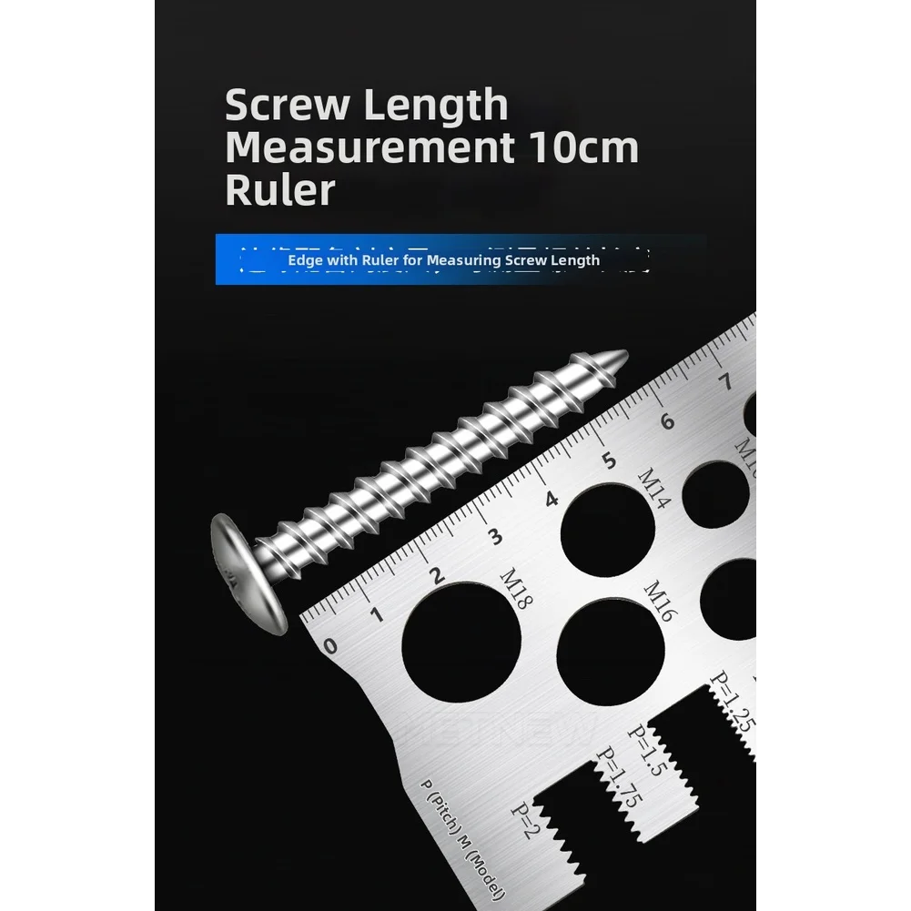 304 Stainless Steel Screw Measuring Gauge Metric Thread Pitch and Diameter Ruler with Etched Markings for M3 Measurement