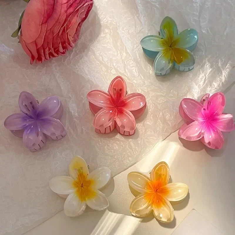 8cm Acrylic Large Flower Gradient Hair Clip for Women Sweet Hairpins Hair Claws Crab Clamp Barrettes Hawaiian Hair Accessories