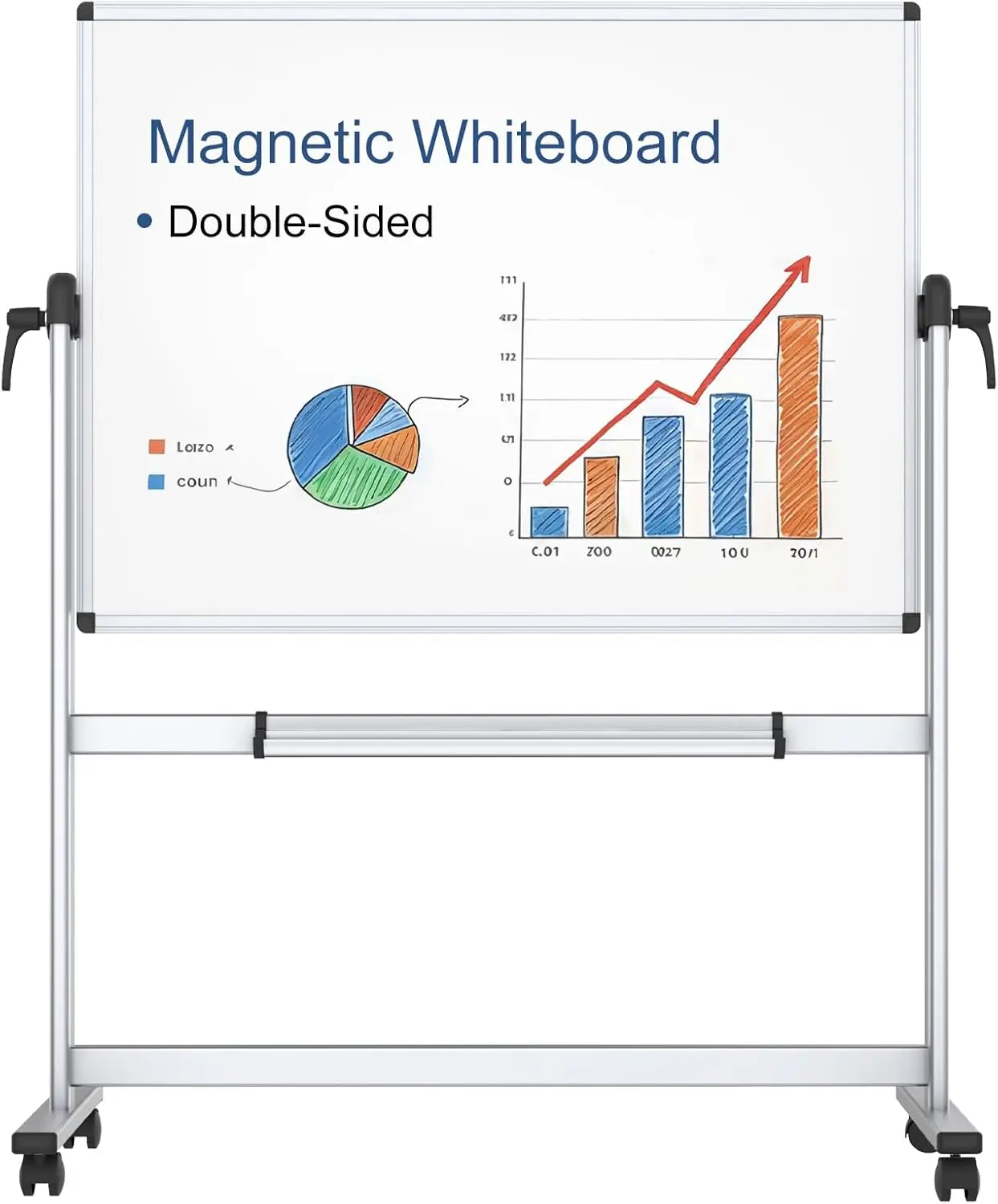 

Double-Sided Magnetic Mobile Whiteboard, 48 x 36 Inches with Aluminium Frame and Stand for Office or Home Use