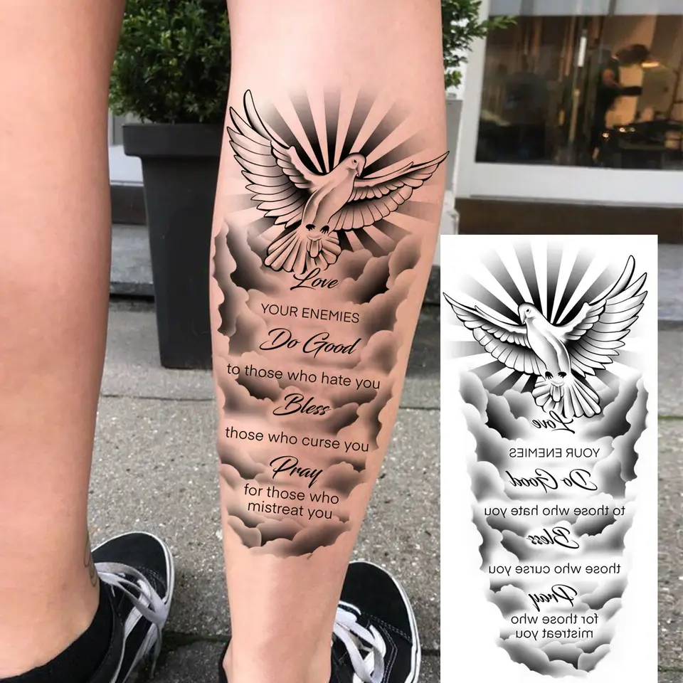 1 Sheet Bless Belief Faith Engraved Temporary Tattoos Family Love Tatoos Waterproof Realistic Fake Tattoo Stickers Long Lasting, image 3