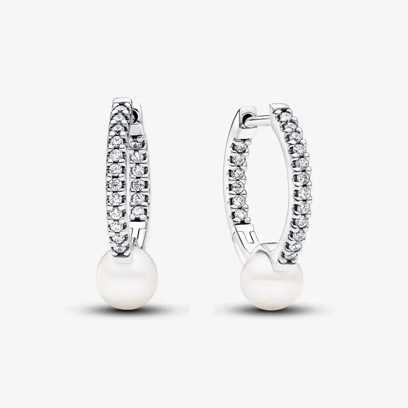 Pendientes de aro de perlas y Pavé cultivadas en agua dulce para mujer, joyería de plata de ley, pendientes para mujer, fabricación de joyas de fiesta