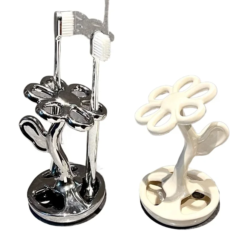 

Flower toothbrush holder Storage rack Bathroom washstand Makeup brush holder Base bracket Storage rack Ceramic