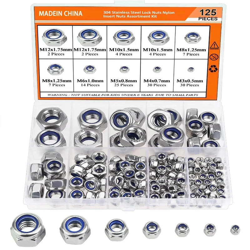 

hexagonaux en nylon, 125 1948 de blocage en acier inoxydable, M3 figuré, M5, M6, M8, M10, M12, 304 pièces