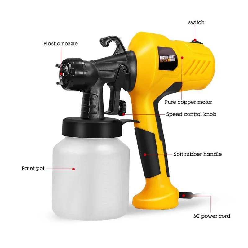 400W Electric Spray Gun HVLP Paint Gun High Power  4 Nozzle Sizes Coloring Utensil Home Improvement Spraying Kitchen Tools
