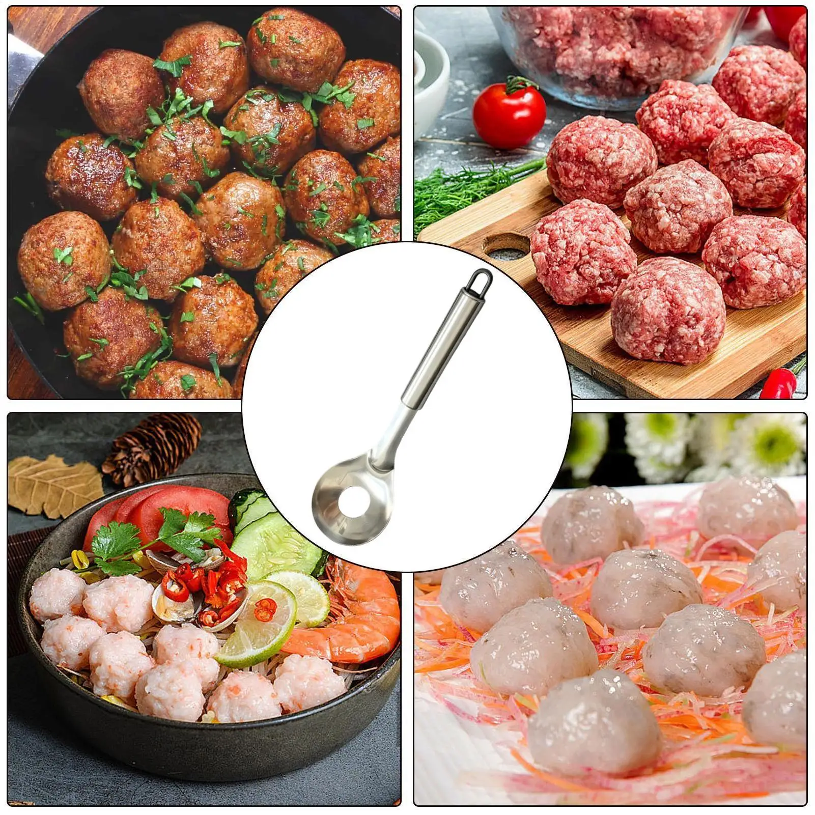 Meatball Maker Spoon Stainless Steel Long Handle Kitchen Utensil Meatballs Maker Spoon For Home Bar Kitchen Cooking Family