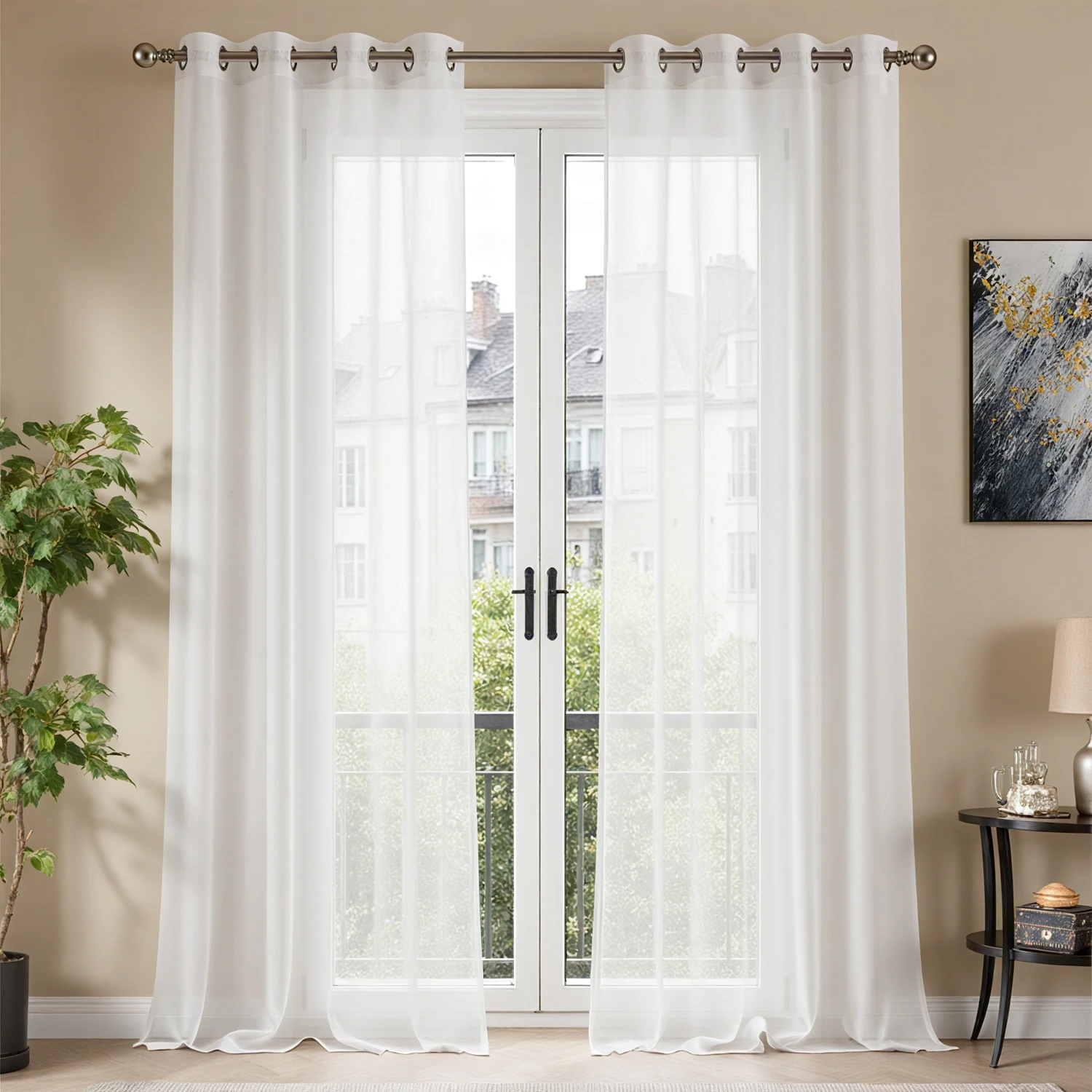 Linen Curtain Eyelet - ستائر شفافة بيضاء بحلقات معدنية، ستائر