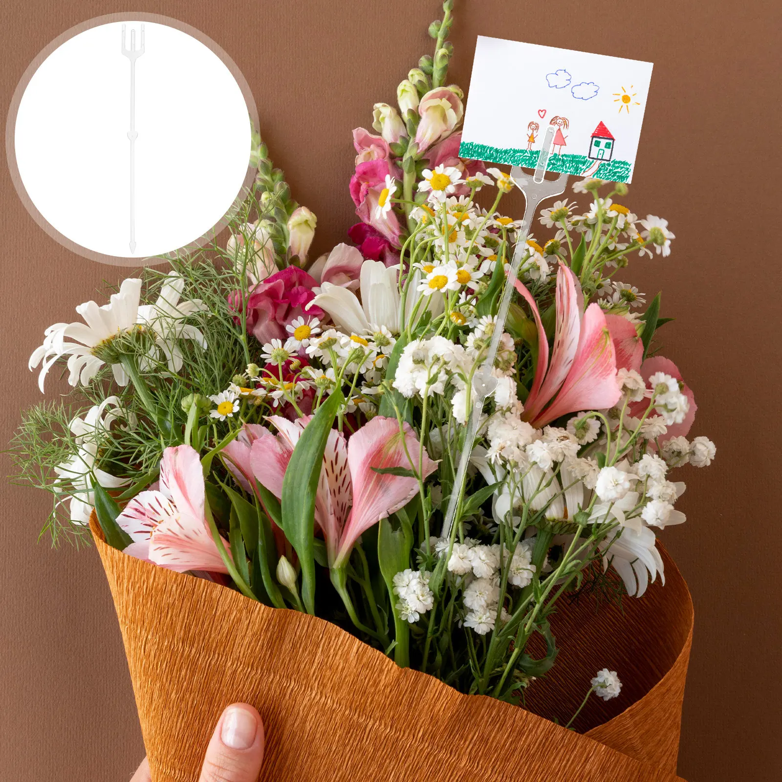 80Pcs Floral Pick Plastic Straight Head Card Holder for Wedding Birthday Event Party Decoration Flower Clips Bouquet Card Holder