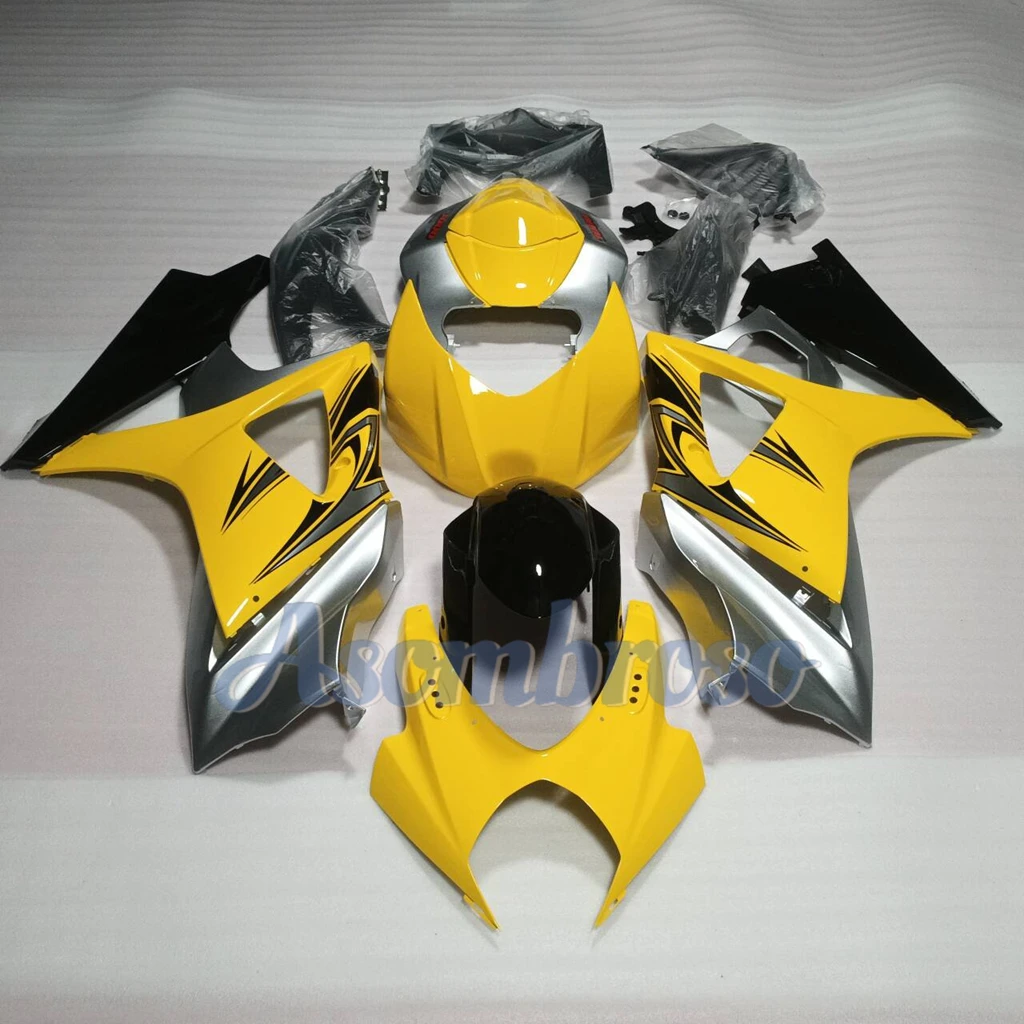 100% Fit for Suzuki 2007 2008 GSXR1000 07 08 GSXR 1000 K7  Full Motorcycle Fairings Kit Yellow silvery black bodys