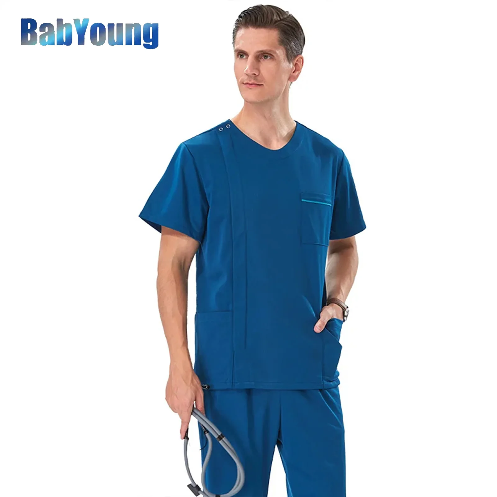 

Zipper Silky Scrub Uniform Nursing Medical Workwear Women Men Dentist Scrubs Set Anti-static Top and Pant Hospital Suits 603