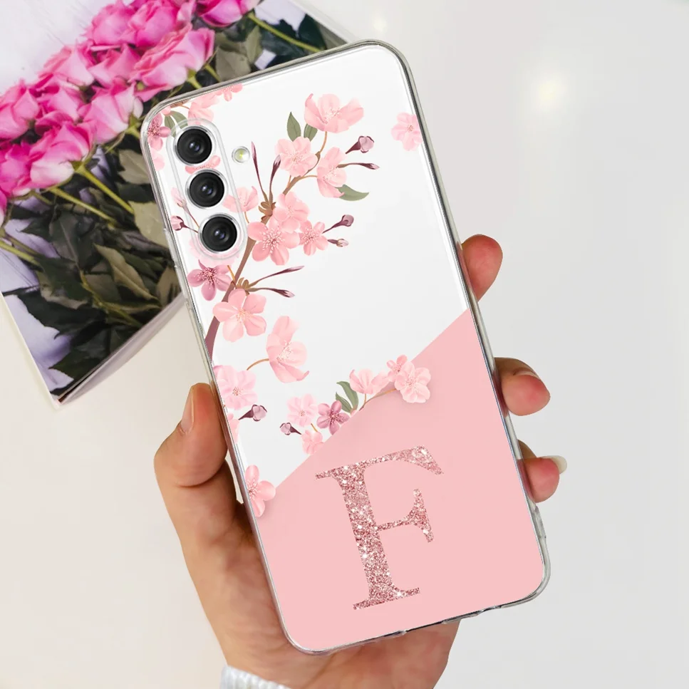 For Samsung Galaxy A13 A14 5G Case Fashion Letter Flower TPU Soft Silicone Cover For Samsung A 13 A14 A 04S Phone Case Funda