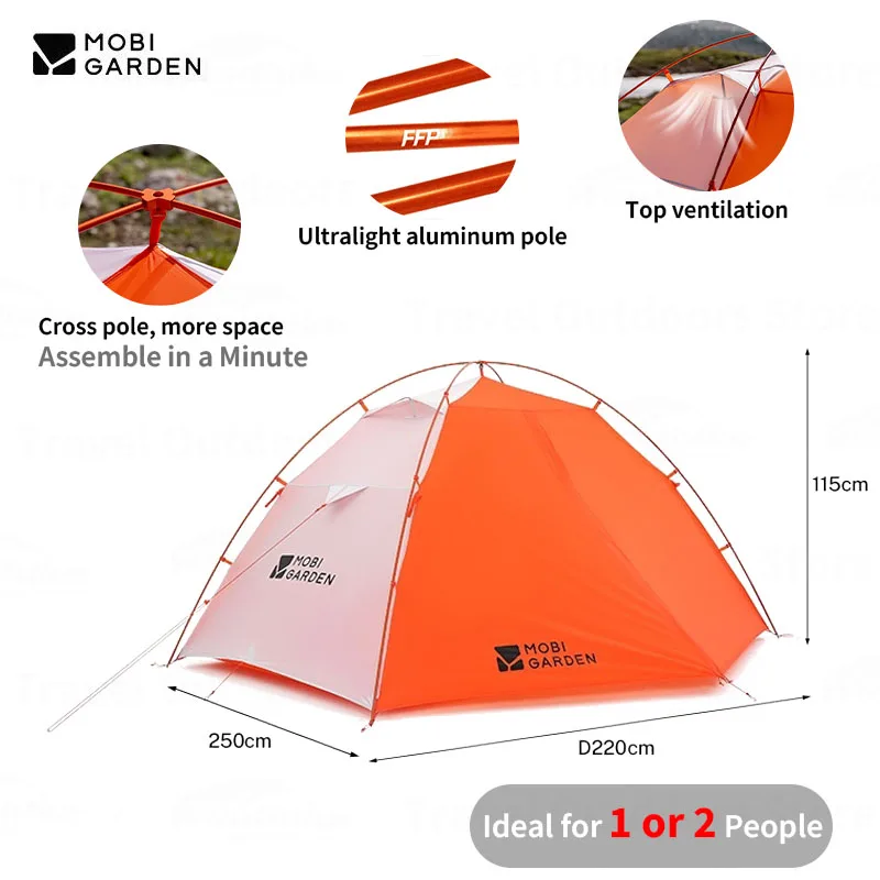 

Садовая палатка Mobi для кемпинга, сверхлегкая рама из алюминиевого сплава, 20D 410T, нейлон, 4 сезона, портативная уличная походная палатка для 1-2 человек, PU4000
