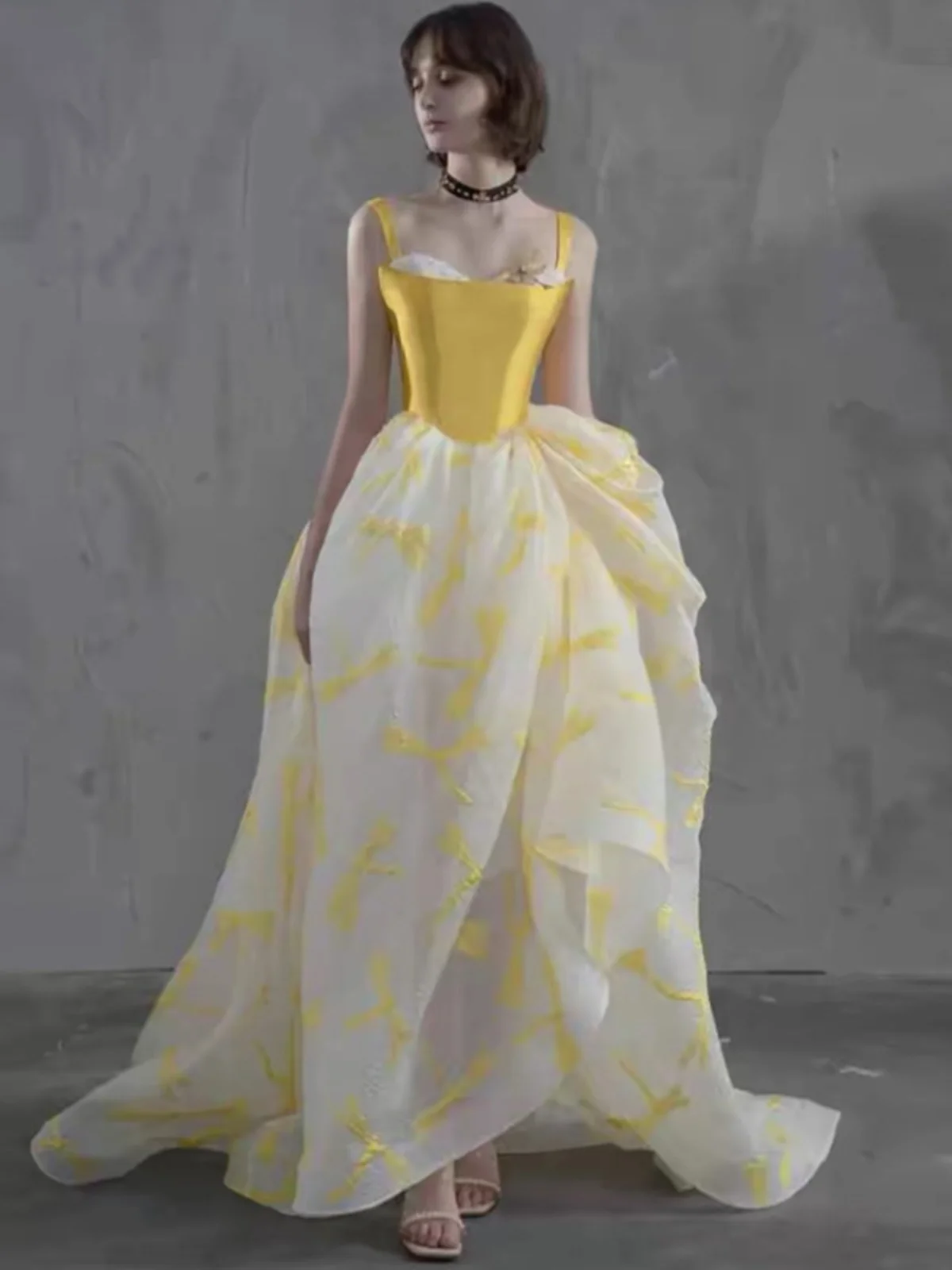 

Yellow Strapl Ball Gown Ele Ladylike High Waist A-Line Skirt Dr for Wedding Par Performance Faionable Sle