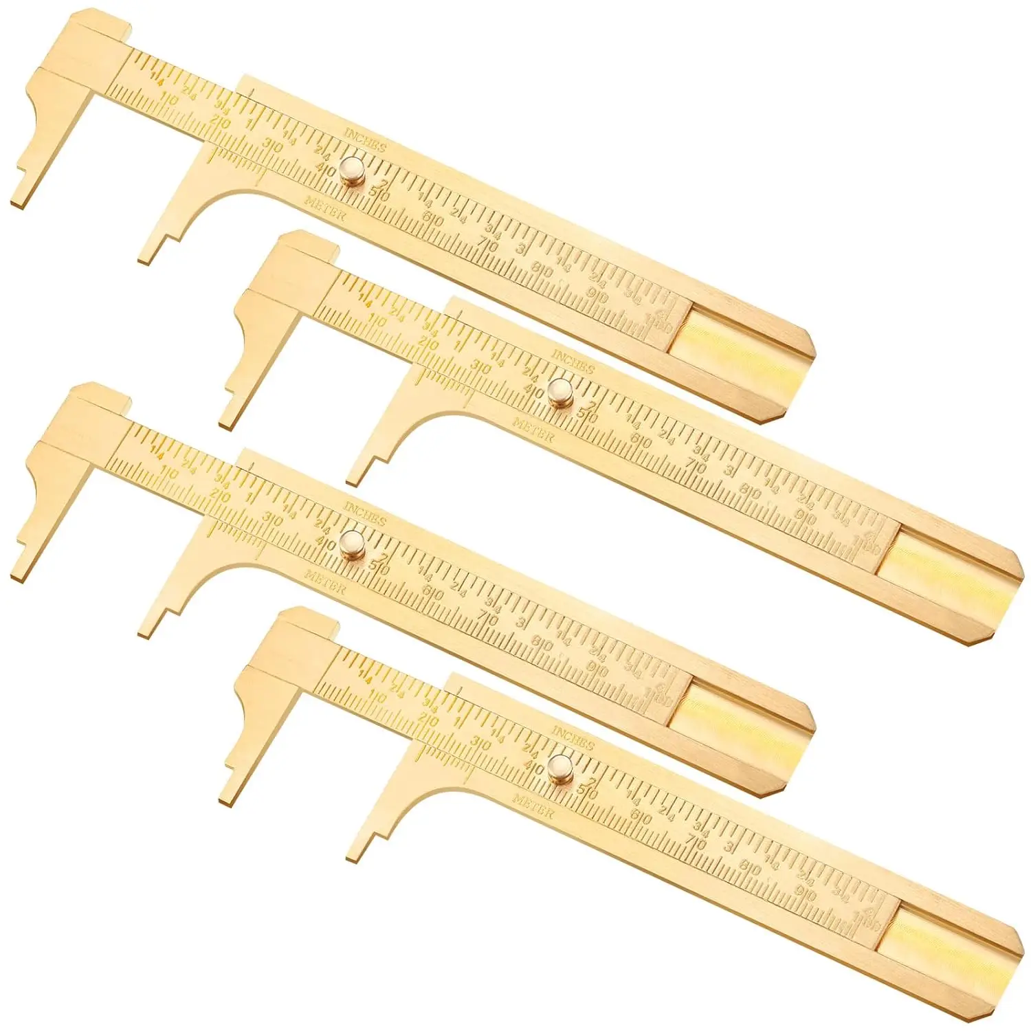 

4 Pcs Brass Vernier Caliper Pocket Handy Mini Measuring Tool Double Scale Sliding Gauge Metal Ruler for Jewelry Beads Rings