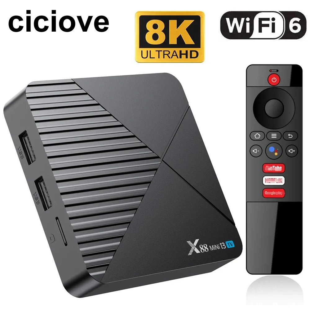 

ATV X88 MINI 13 TV Android 13 Smart TV BOX 8K RK3528 WiFi6 Bluetooth 5.0 Voice Remote Control YouTube Netflix Set Top Box