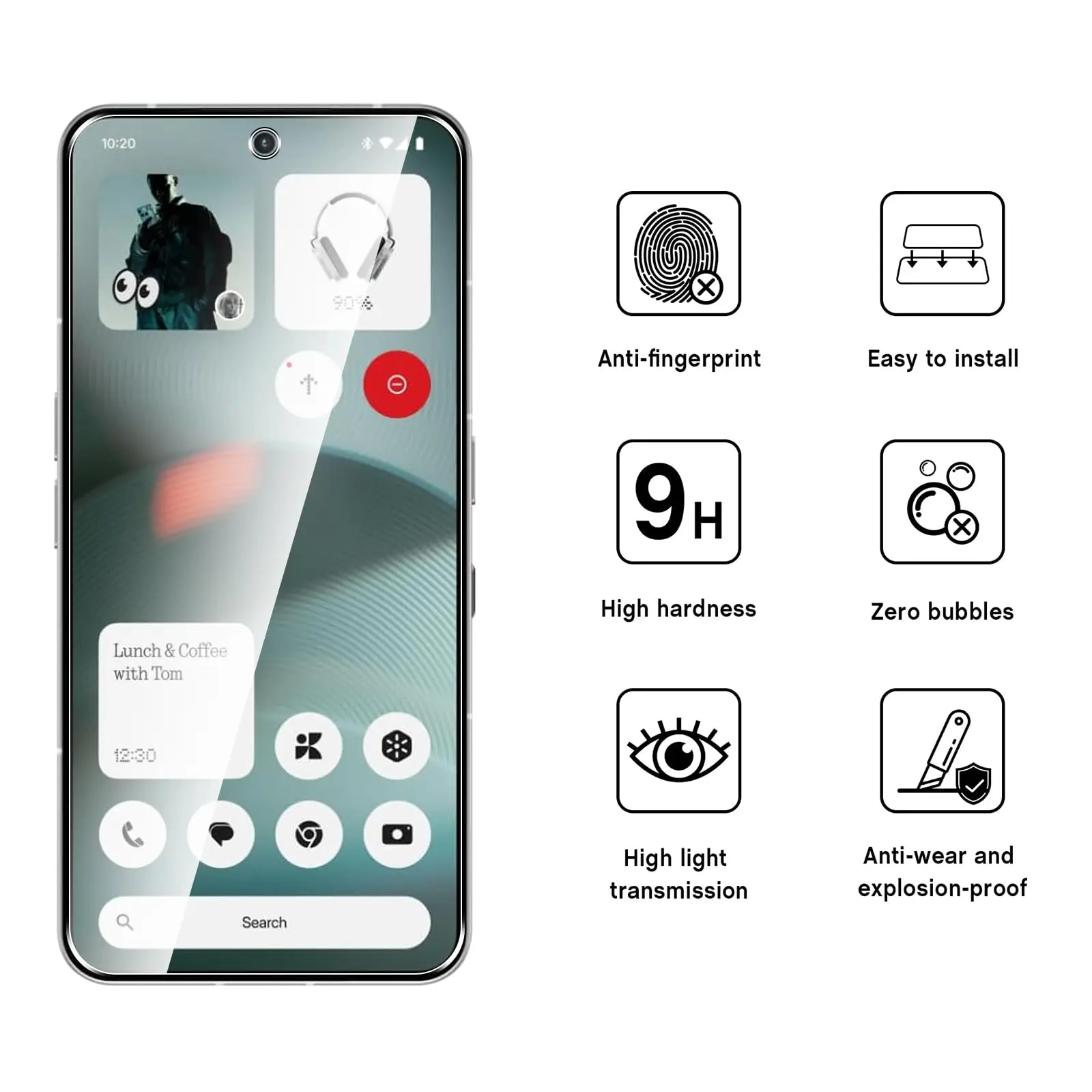 Displayschutzfolie für Nothing Phone 3, gehärtetes Glas, HD 9H, transparent, klar, kratzfest – Detail 2