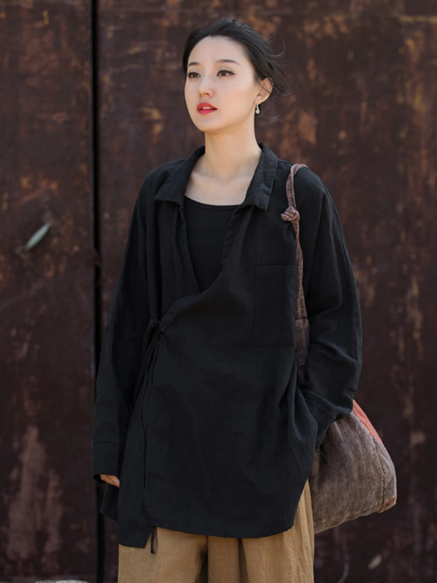 New Chinese Style Loose Long Jacket Women's Artistic Renovated Hanfu Tea Service Outerwear Breathable Linen Spring Fashion