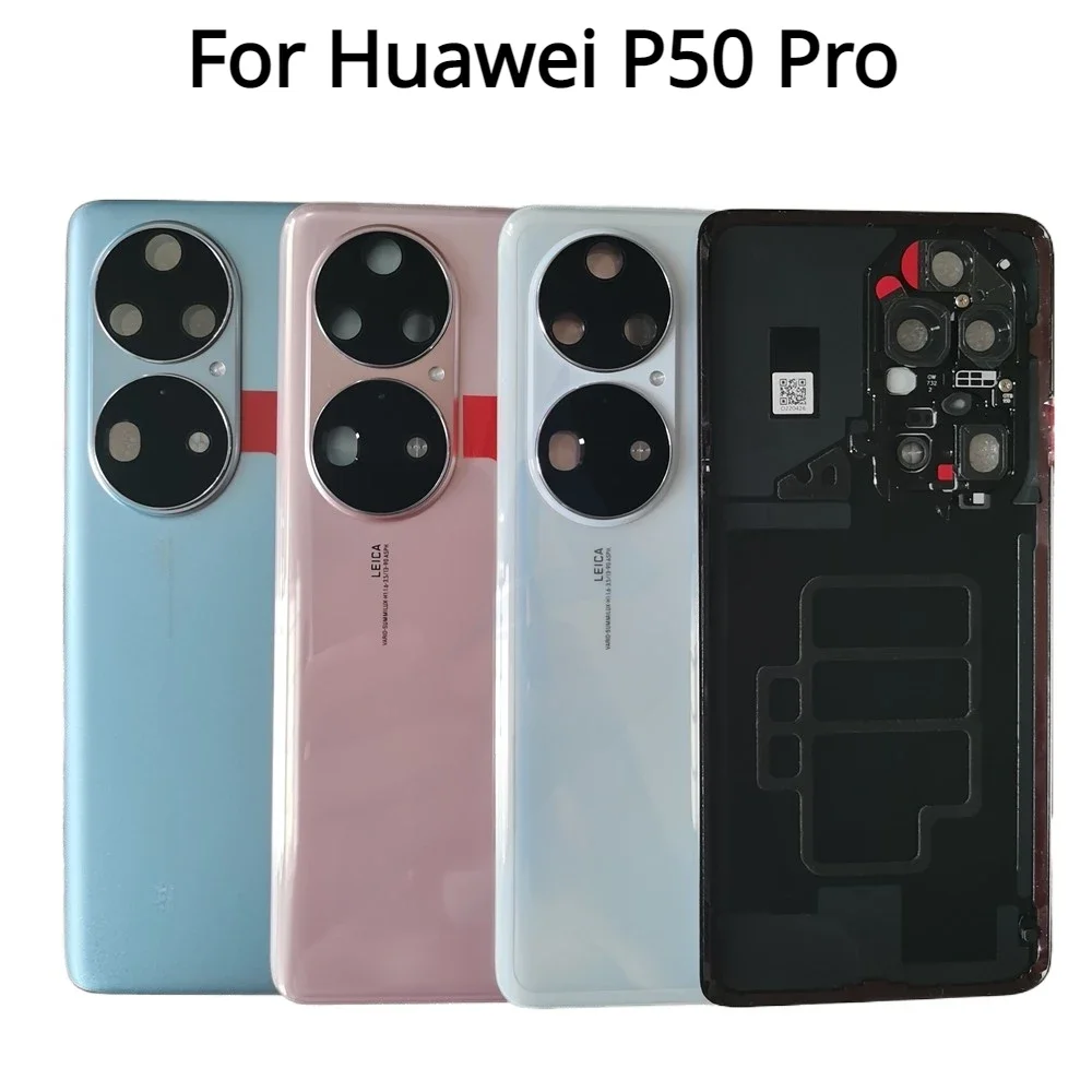 For P50 Pro Tempered Glass Back Battery Cover For Huawei P50 Pro Spare Parts Back Cover Door Housing + Camera Lens