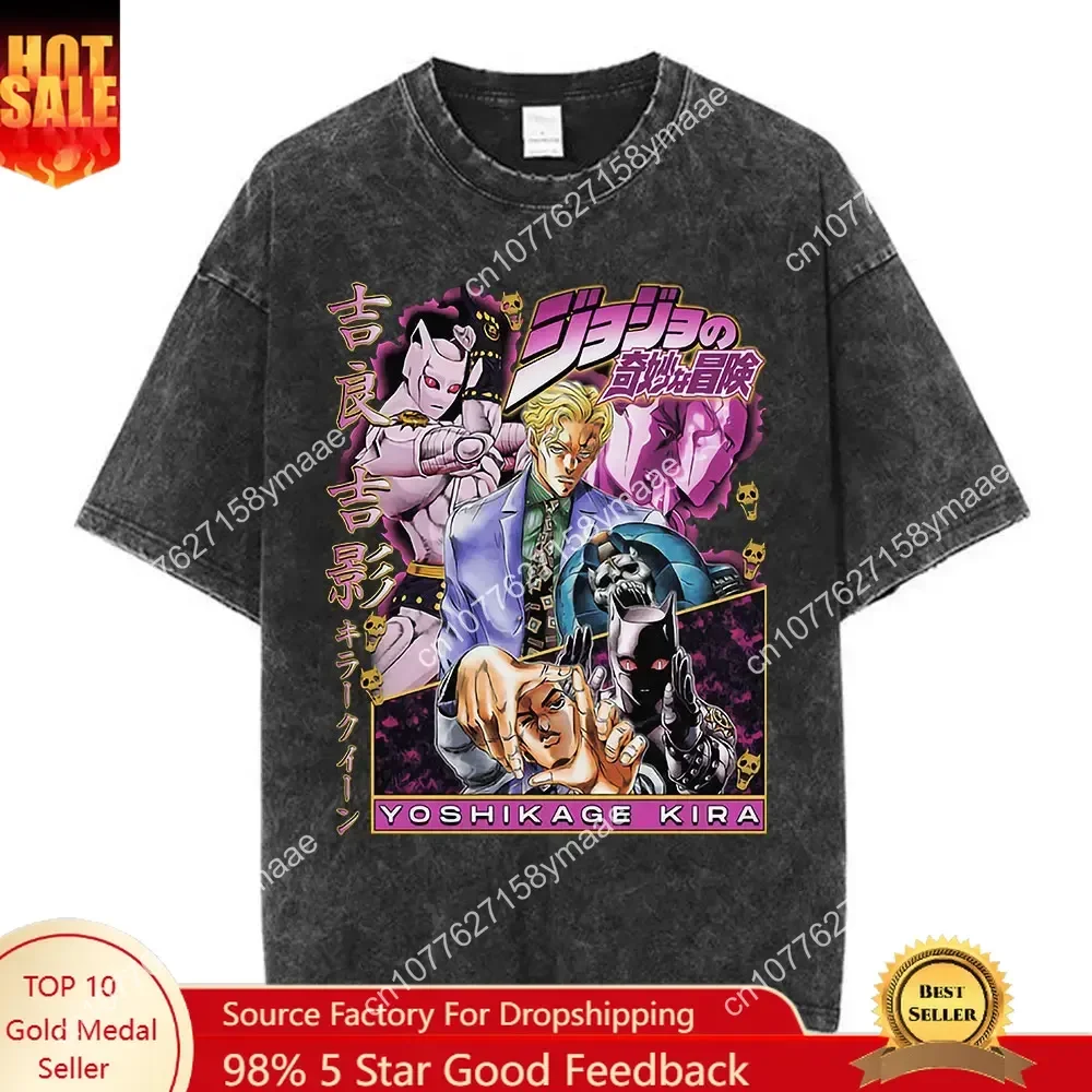 

Anime Jojo Bizarre Adventure Kira Yoshikage T-shirts Summer Vintage Washed T Shirt Men Women Women Casual Cotton Short Sleeve T