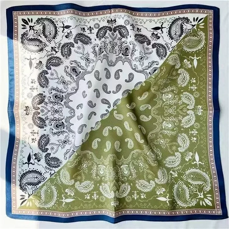 

68cm Retro Color-blocked Cashew Print Small Square Scarf Women Imitation Silk Scarves Fashionable and Versatile Scarf Headscarf
