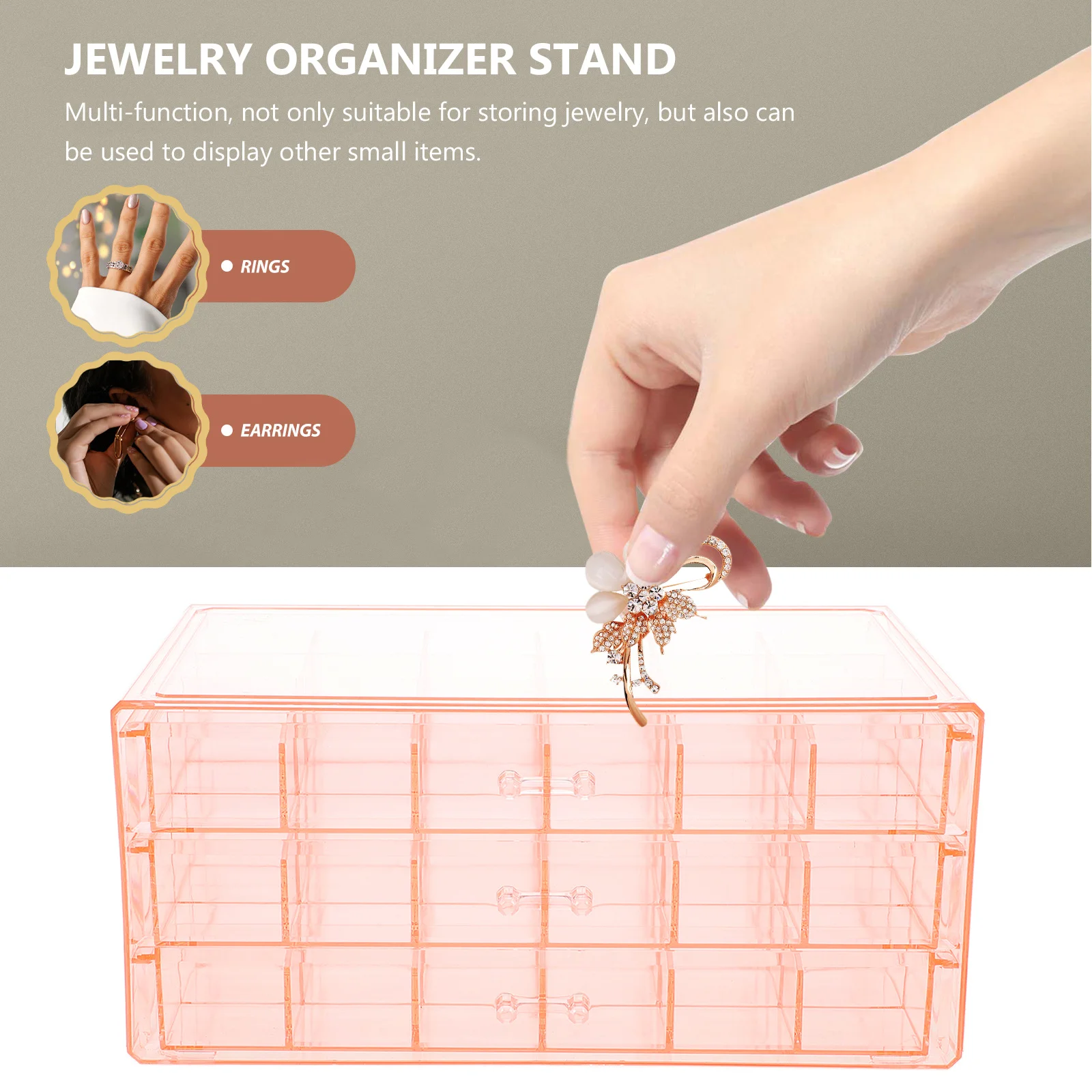 3 Layer Jewelry Storage Box Organizer Desktop Rings Earrings Jewelry Compartment Holder for Bracelets Necklaces