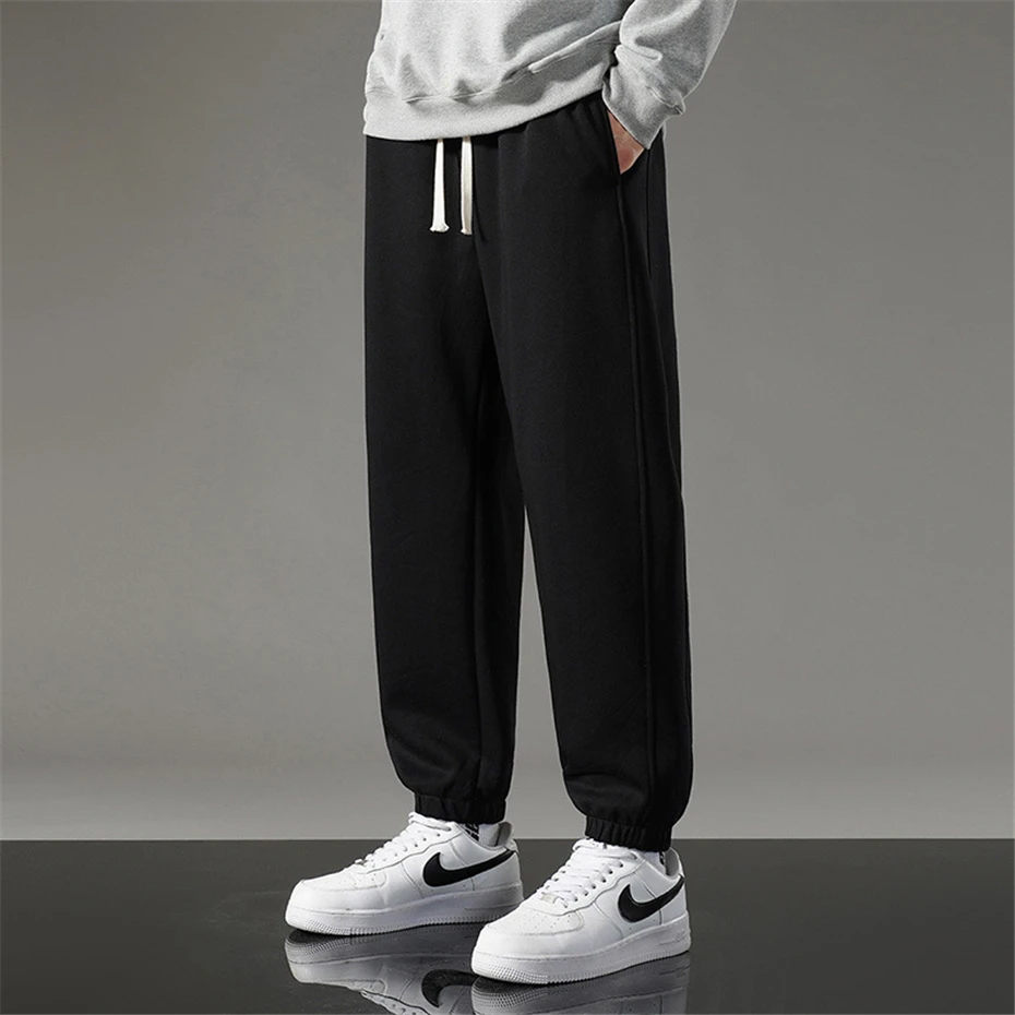 Sweatpants Men Joggers Pants Autumn Winter Thick Fleece Pants Fashion Casual Solid Color Elastic Waist Trousers Black Grey