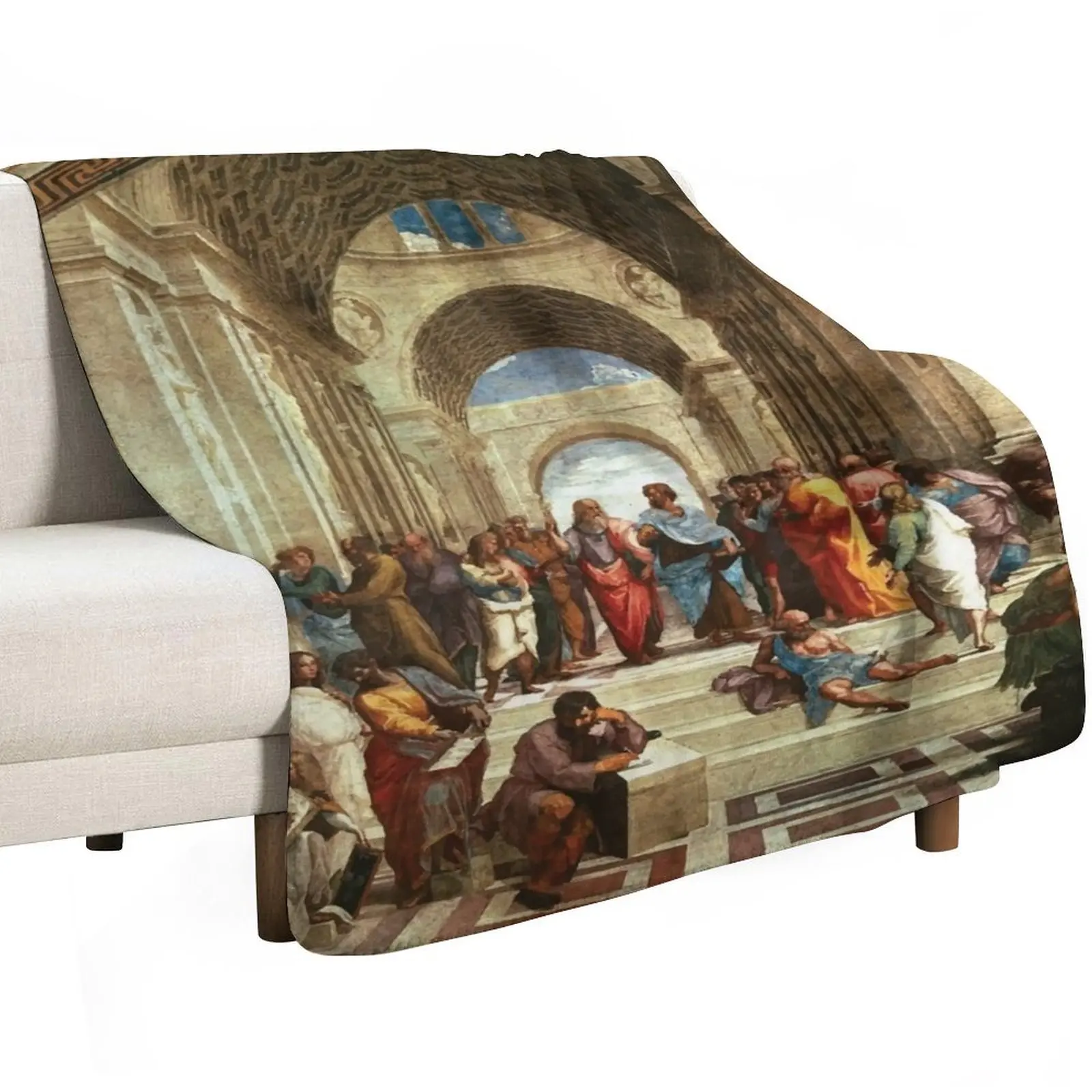 Raphael | School of Athens Throw Blanket blankets ands Summer Flannel Fabric Warm Vintage Winter beds Blankets