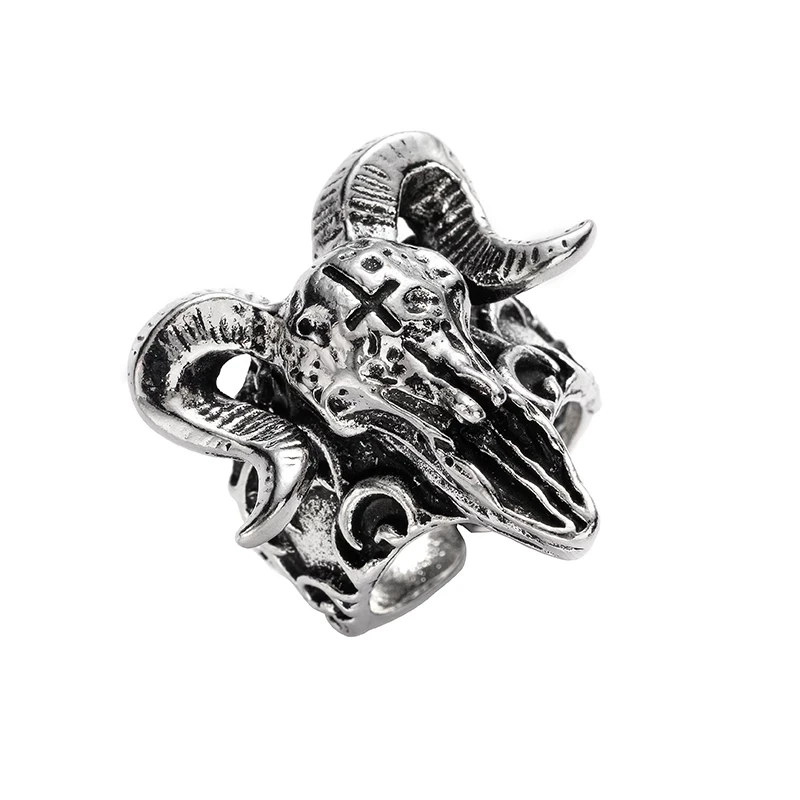 Punk Retro Sheep Head Ring Adjustable Gothic Creative Devil Skull Fashion Rings Accessories for Men Party Gifts