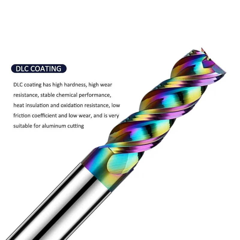 Azzkor hrc60 3-flöte dlc bunte beschichtung u-rille aluminium fräser wolfram stahl karbid cnc maschinen end fräser werkzeuge – Detail 3