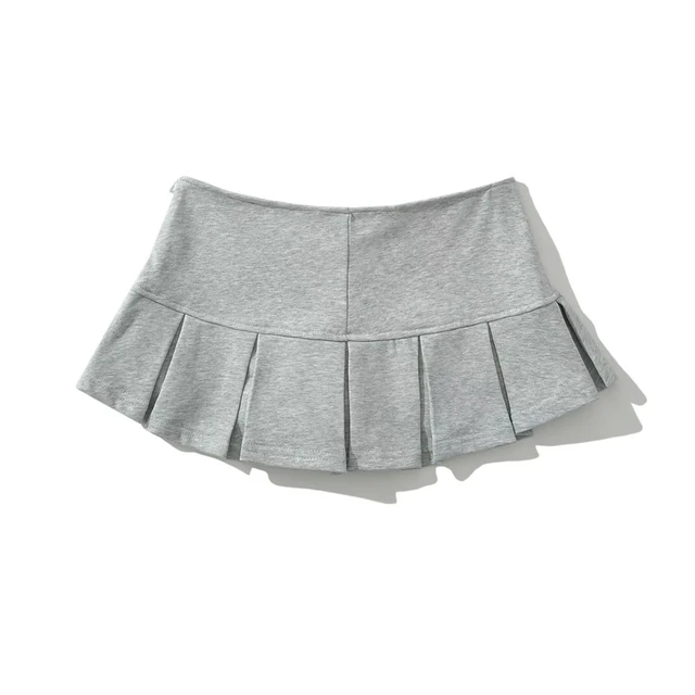 KEYANKETIAN New Women s Terry fabric Low waist Y2K Mini Skirt Wide pleat Decoration Light grey Flounce A Line Skort Hot sweet AliExpress