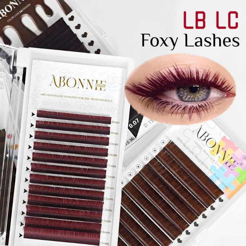 LB  LC Burgundy Lashes Wine Red Classic Eyelash Extensions Abonnie Lash Russian Volume Lashes Fluffy Eyelash for Foxy Eyelashes